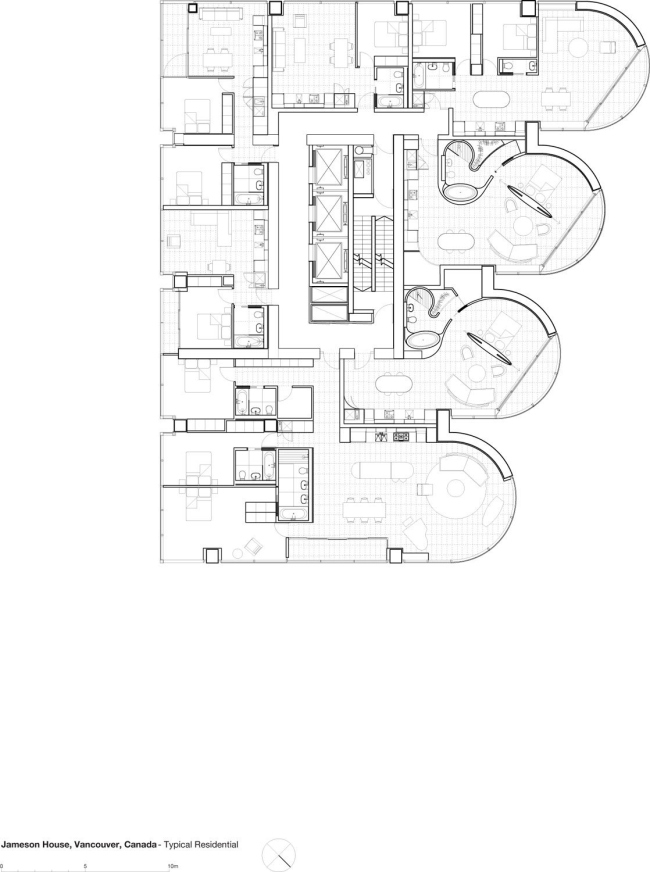 Башня Jameson House. План типового жилого этажа © Foster + Partners