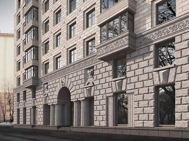 View of the basement floor from the Pobedy Street. The building at 5, Pobedy Street. "Eugene Gerasimov and Partners"