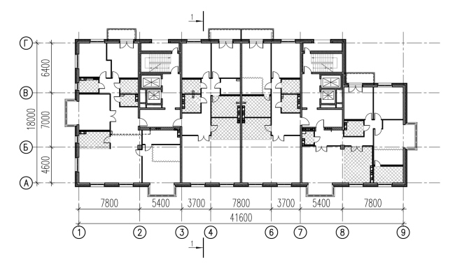 Plan of the typical floor. The building at 5, Pobedy Street. "Eugene Gerasimov and Partners"