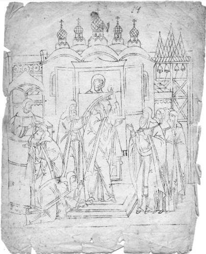 Три иконных образца с изображением сцен «Сказания о Богоматери Тихвинской» из собрания музея имени Андрея Рублёва Три иконных образца с изображением сцен «Сказания о Богоматери Тихвинской» из собрания музея имени Андрея Рублёва