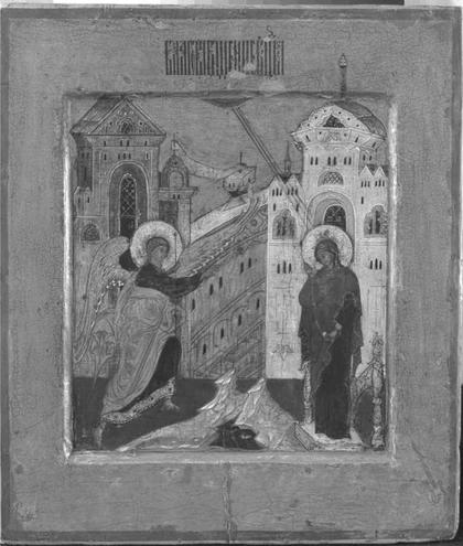 Строгановские иконы «Благовещение» и «Сошествие Святого Духа на апостолов, с клеймами» из собрания Музея имени Андрея Рублева Строгановские иконы «Благовещение» и «Сошествие Святого Духа на апостолов, с клеймами» из собрания Музея имени Андрея Рублева