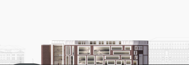 Конкурсная концепция фасадов нового здания Третьяковской галереи. Фасады по Кадашевской набережной