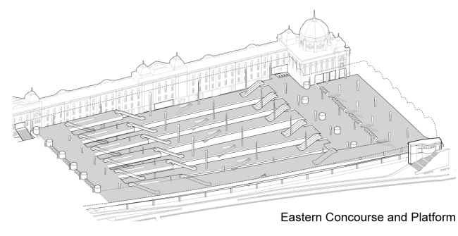 Реконструкция вокзала Флиндерс-стрит. Конкурсный проект. © HASSELL + Herzog & de Meuron