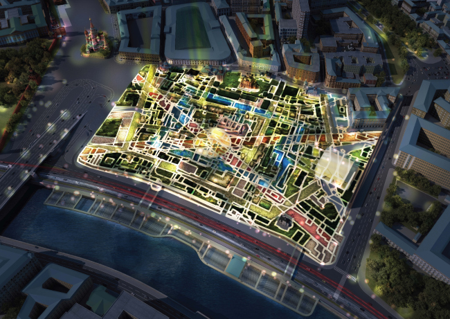 Top view by night. "Zaryadye" Park. Project  Consortium MVRDV. Photo courtesy by "Atrium"