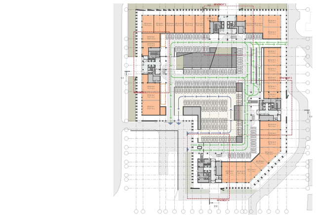Концепция жилого комплекса на Рублевском шоссе. План 1 этажа © «Сергей Скуратов ARCHITECTS»