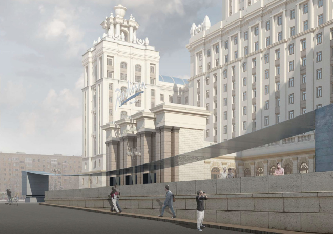 Проект архитектурного решения входной группы гостиницы «Украина». Студия 44 (Россия). © КБ «Стрелка»