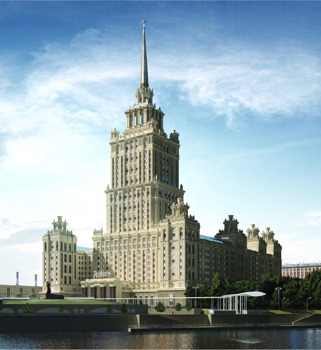 Проект архитектурного решения входной группы гостиницы «Украина».ТПО Лесосплав (Россия) при участии Malishev Wilson Engineers (Великобритания). © КБ «Стрелка» Проект архитектурного решения входной группы гостиницы «Украина».ТПО Лесосплав (Россия) при участии Malishev Wilson Engineers (Великобритания). © КБ «Стрелка»