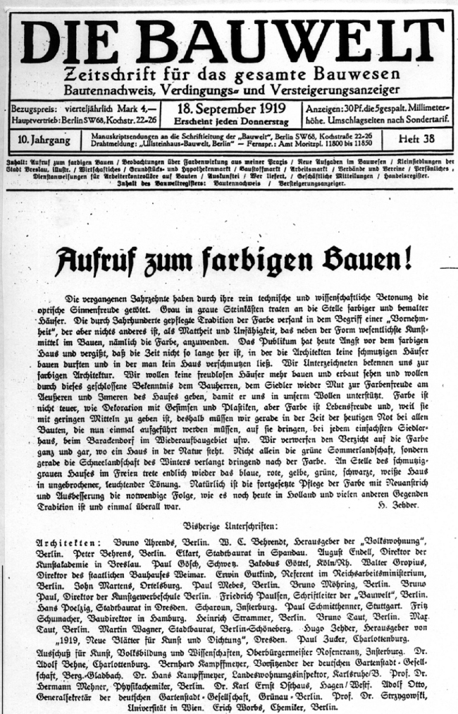 ���������� ��������� ����� ����� �� �������� ������������� � ���������� ������� Bauwelt. �������� 1919. ����������� ������������� �������� �������