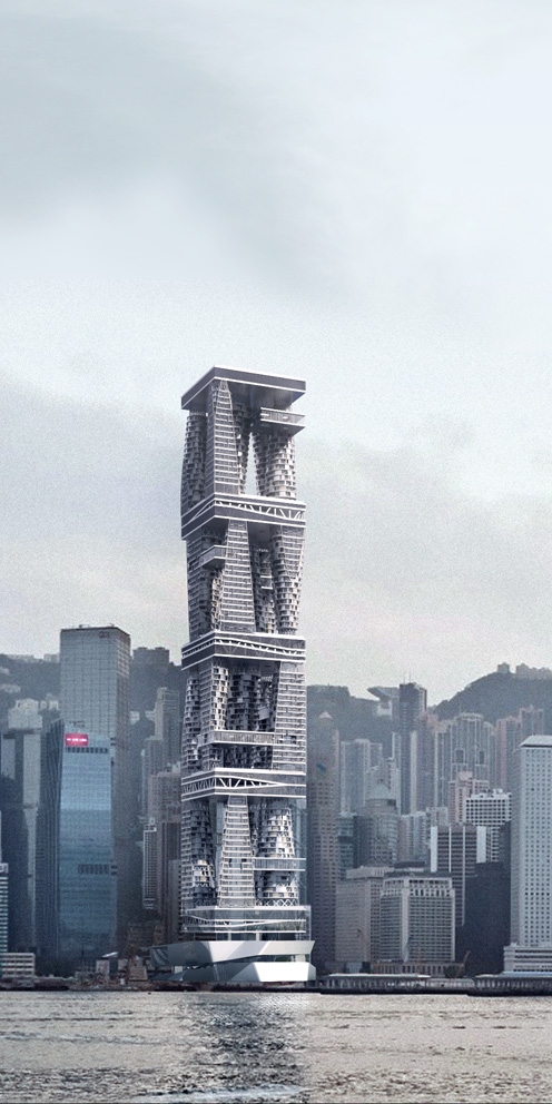 Project of the skyscraper upon the Arcology concept for Hong-Kong. 2014  TOTEMENT / PAPER