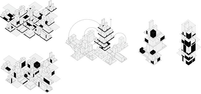 The sucession of forming the "vertical block" in the project � TOTEMENT / PAPER