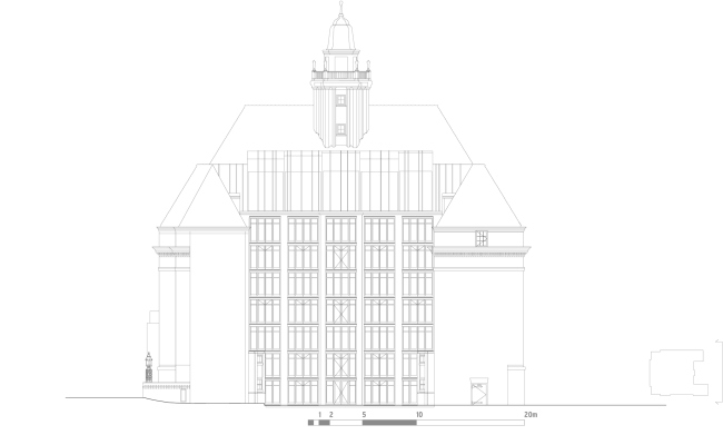 Вставка панорамного остекления над лоджиями со стороны улицы Pannekoekstraat. Erasmus University College © (designed by) Erick van Egeraat Вставка панорамного остекления над лоджиями со стороны улицы Pannekoekstraat. Erasmus University College © (designed by) Erick van Egeraat