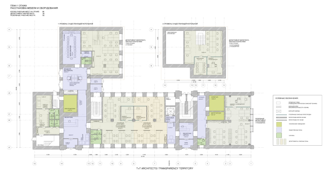 План 1 этажа. Реконструкция мельницы И.А. Зарывнова под офисный центр © Т+Т Architects, Mealhouse Concept Design
