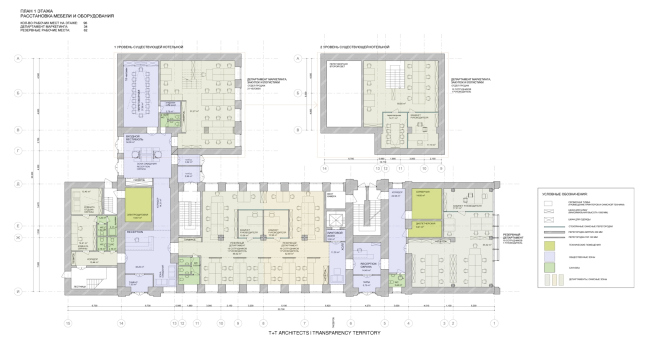 Plan of the 1st floor. Reconstruction of the milling factory of Merchant Zaryvny into an office center  + Architects, Mealhouse Concept Design