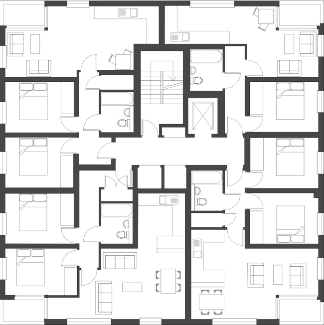 Жилой дом Stadhaus в Лондоне. План 5-9-го этажей © Waugh Thistleton Architects