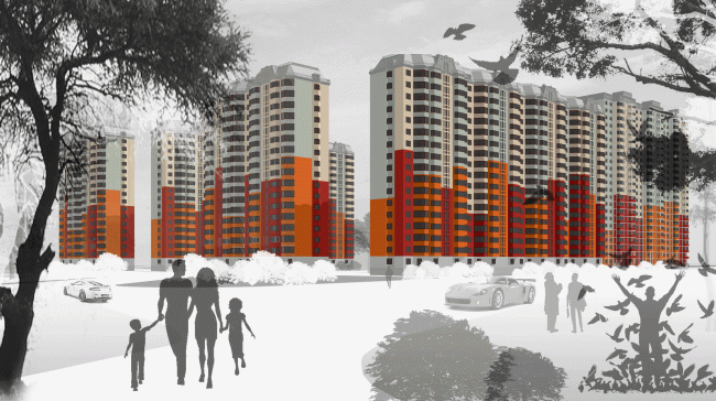 Концепция решения фасадов для жилого комплекса Ведис-групп © Архитектурная мастерская Сергея Эстрина