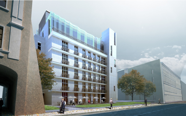 The hotel with apartments and an underground parking garage in the Elektrichesky lane. Project, 2014