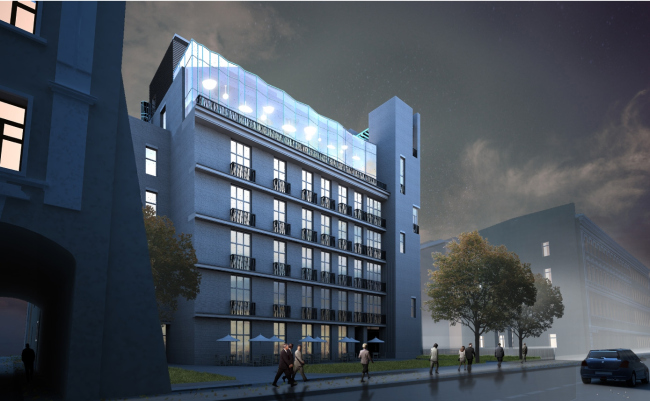 The hotel with apartments and an underground parking garage in the Elektrichesky lane. Project, 2014