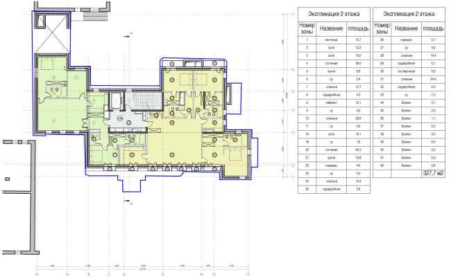 Схема плана 2 этажа. Гостиница с апартаментами и подземной автостоянкой в Электрическом переулке, 2014 © Мастерская архитектора Бавыкина