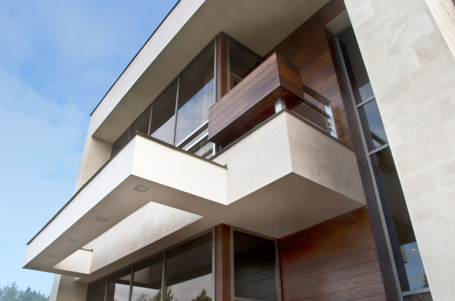 Country house in Moscow area. Numerous cantilevers, awnings, and balconies  Fourth dimension