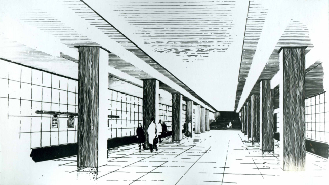 Эскиз типовой станции метрополитена. Конец 1950-х – начало 1960-х годов © Метрогипротранс