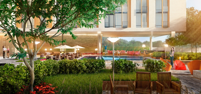 Apartment complex "Volga" at the Bolshaya Spasskaya Street. Courtyard. Terrace of the summer cafe � ADM