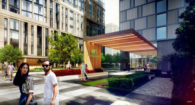 Hotel and shopping complex at the Leninsky Avenue. Entrance group of Holiday Inn � ADM Studio
