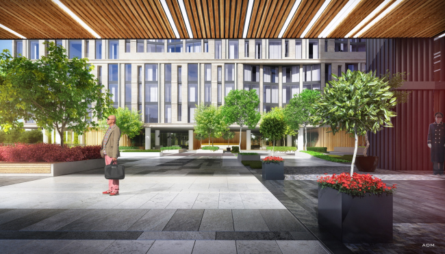 Hotel and shopping complex at the Leninsky Avenue. Marquee of the entrance group � ADM Studio