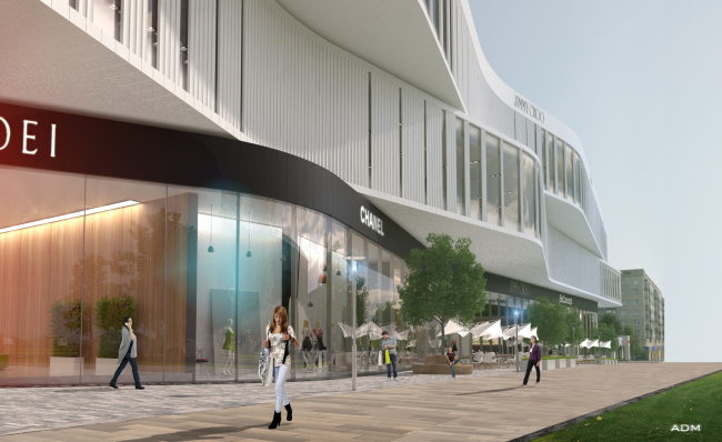 Hotel and shopping complex at the Leninsky Avenue. Pavement along the shopping block  � ADM Studio