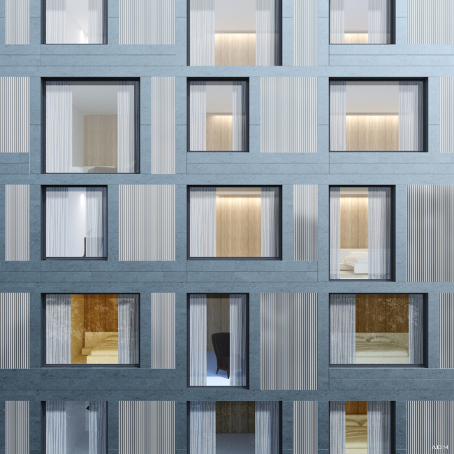 Hotel and shopping complex at the Leninsky Avenue. Fragment of the facade of Holiday Inn  ADM Studio