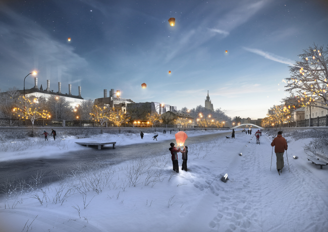 Concept of the riverfront development of the Moskva River  Meganom