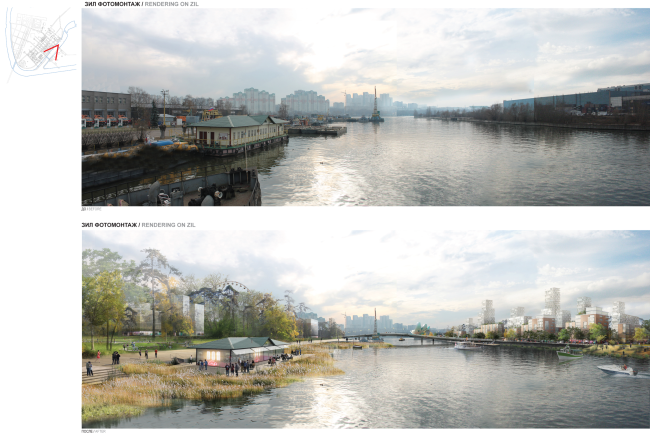 Development of the territory of the ZIL Plant. Concept of the riverfront development of the Moskva River  Ostozhenka