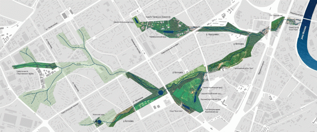 Proposal of developing the Kotlovka River. Concept of the riverfront development of the Moskva River  Ostozhenka