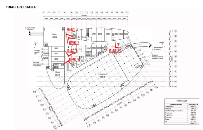 Shopping and entertainment center "Atlaspark" in Zhukovsky. Plan of the first floor  UNK project