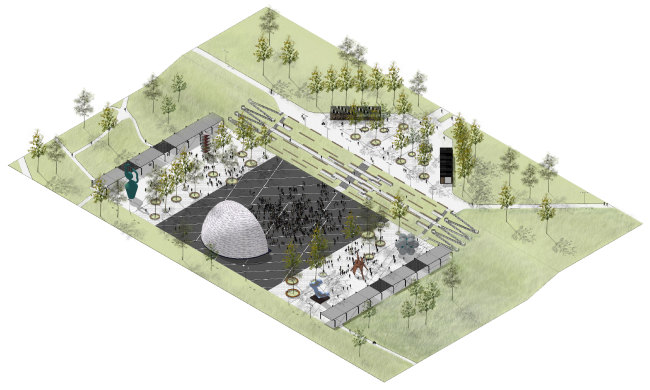 Main square. Concept of the landscape development of "Mitino" Park. Landscape design studio Arteza © Arteza