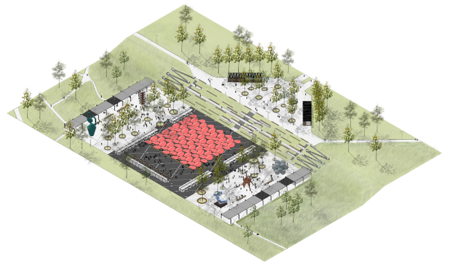 Main square. Concept of the landscape development of "Mitino" Park. Landscape design studio Arteza © Arteza