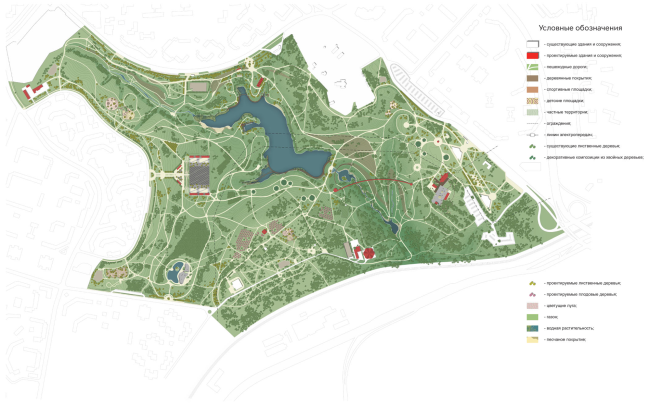 Master plan. Concept of the landscape development of "Mitino" Park. Landscape design studio Arteza  Arteza