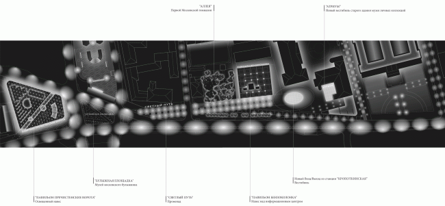 Street lighting concept. Volkhonka Quarters - Culture Territory - Volkhonka Archive. Architectural and town-planning survey  "Ostozhenka" Bureau