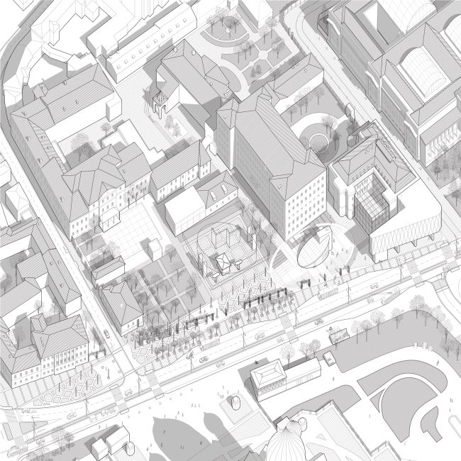 Perspective geomentry along the western part of the Volkhonka. Volkhonka Quarters - Culture Territory - Volkhonka Archive. Architectural and town-planning survey � "Ostozhenka" Bureau