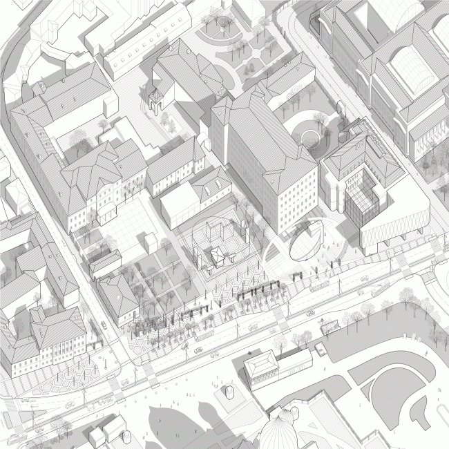Perspective geomentry along the western part of the Volkhonka. Volkhonka Quarters - Culture Territory - Volkhonka Archive. Architectural and town-planning survey � "Ostozhenka" Bureau