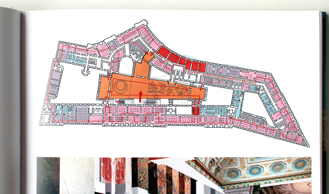 Plan of moving around the halls in the proposal by Rem Koolhaas // Oleg Yavein. Hermitage XXI century. New Museum in the Joint Staff. London: Thames & Hudson Ltd., 2014. Photo: Julia Tarabarina, Archi.ru