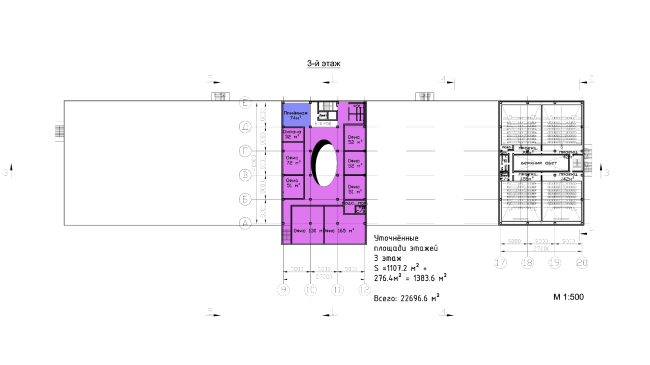 Multifunctional retail center "Five Planets". Plan of the third floor  Totan Kuzembaev Architectural Studio