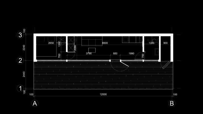 Eco house project. Plan of the doible-room module  Totan Kuzembaev architectural studio