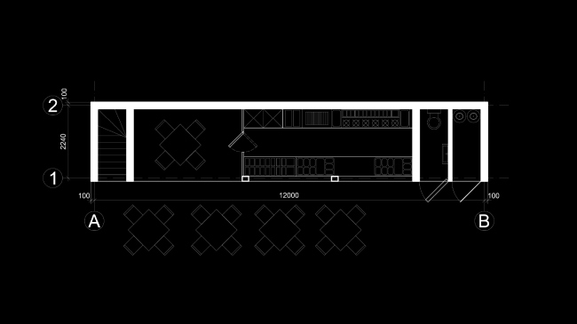 Eco house project. Plan of the dining room  Totan Kuzembaev architectural studio
