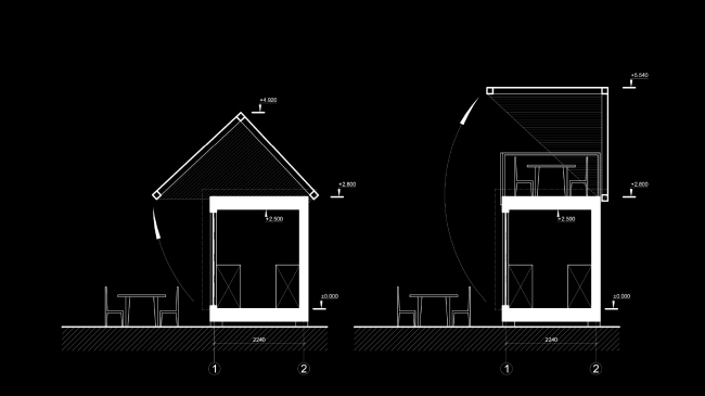 Eco house project. Section view of the dining room  Totan Kuzembaev architectural studio