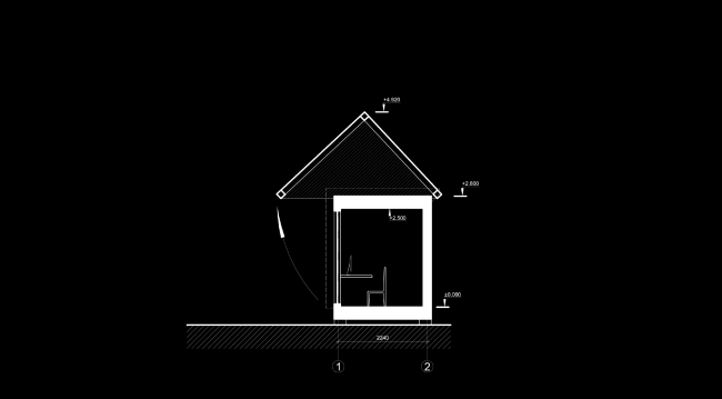 Eco house project. Section view of the office  Totan Kuzembaev architectural studio