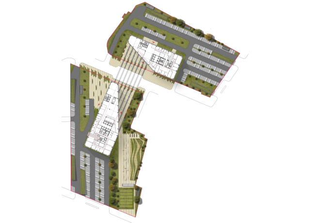 Concepts of the HQ's of "Sportmaster" and "O'Stin". Authors: Aukett Swanke