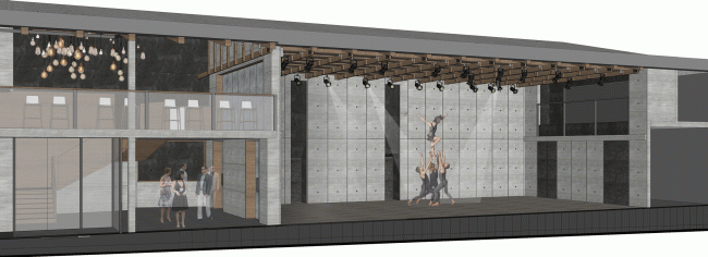 Minor stage with the opened south wall turned onto the yard. Project. "Electrotheater Stanislavsky". 2014  Wowhaus