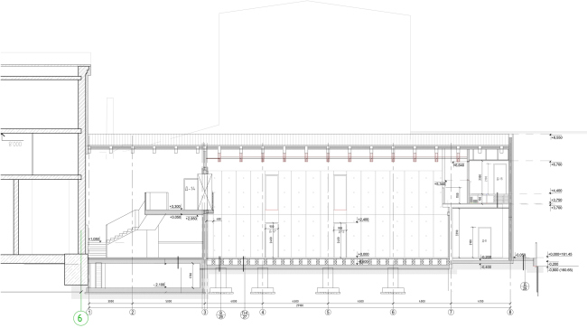Building 3 (Minor stage), longitudinal section view. "Electrotheater Stanislavsky". 2014 � Wowhaus