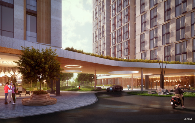 Multifunctional residential complex on the Vorobyevskoe Highway. Fragment of the facade � ADM