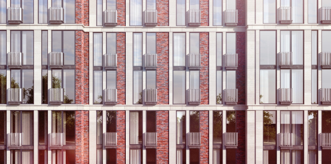 Multifunctional residential complex on the Vorobyevskoe Highway. Fragment of the facade � ADM